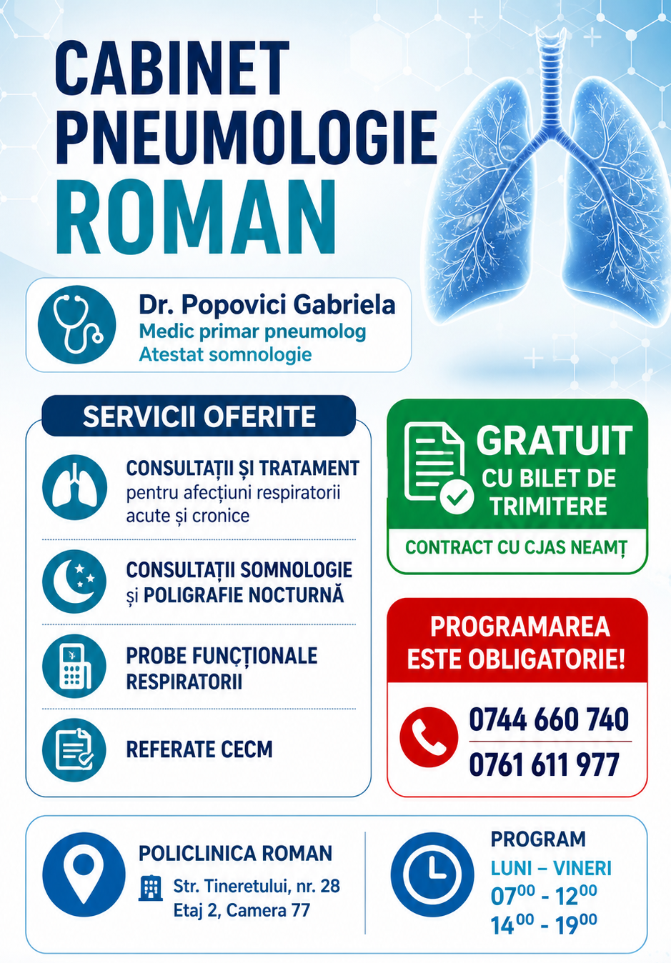 PNEUMOLOGIE ROMAN - Dr. Popovici Gabriela - Medic primar pneumolog