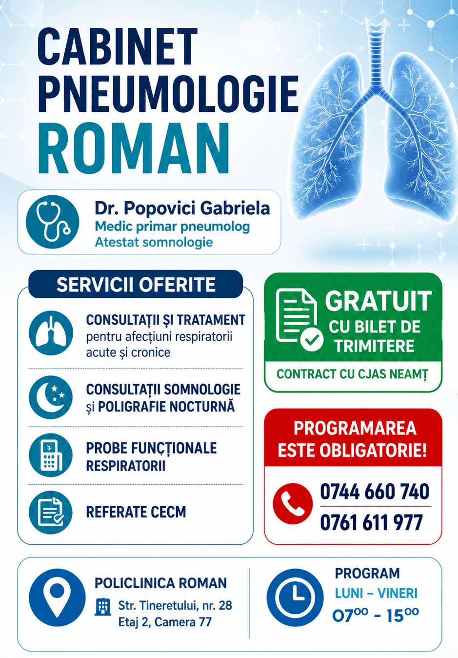 PNEUMOLOGIE ROMAN - Dr. Popovici Gabriela - Medic primar pneumolog